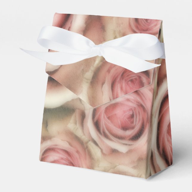 Pink Roses Elegant Bridal Shower Shabby Chic Favour Box (Front Side)