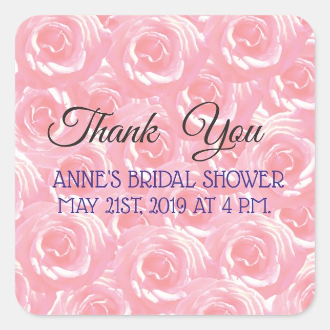 Pink Roses Elegant  Bridal Shower Stickers (Front)