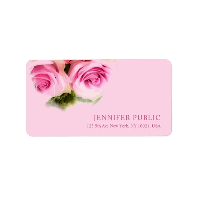 Pink Roses Elegant Floral Art Flowers Bouquet Label (Front)