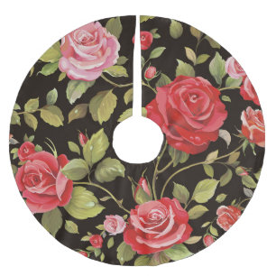 Pink roses: elegant floral pattern. brushed polyester tree skirt