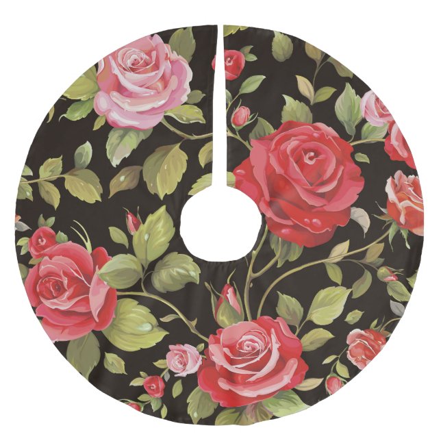 Pink roses: elegant floral pattern. brushed polyester tree skirt (Front)
