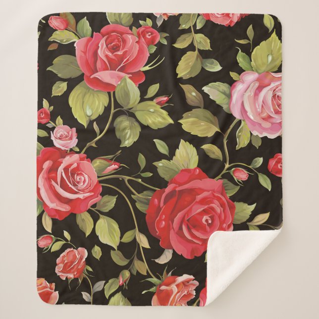 Pink roses: elegant floral pattern. sherpa blanket (Front)
