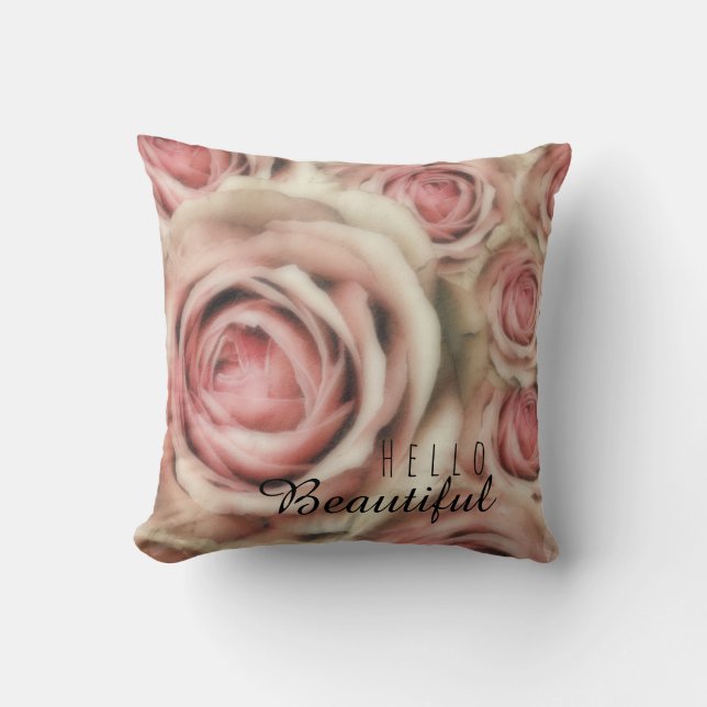 Pink Roses Elegant Floral Rustic Farmhouse Chic Cushion (Front)