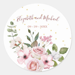 Pink Roses Elegant Floral Wedding   Classic Round Sticker