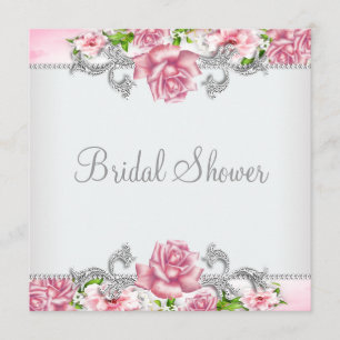 Pink Roses Elegant Rose Bridal Shower Invitation