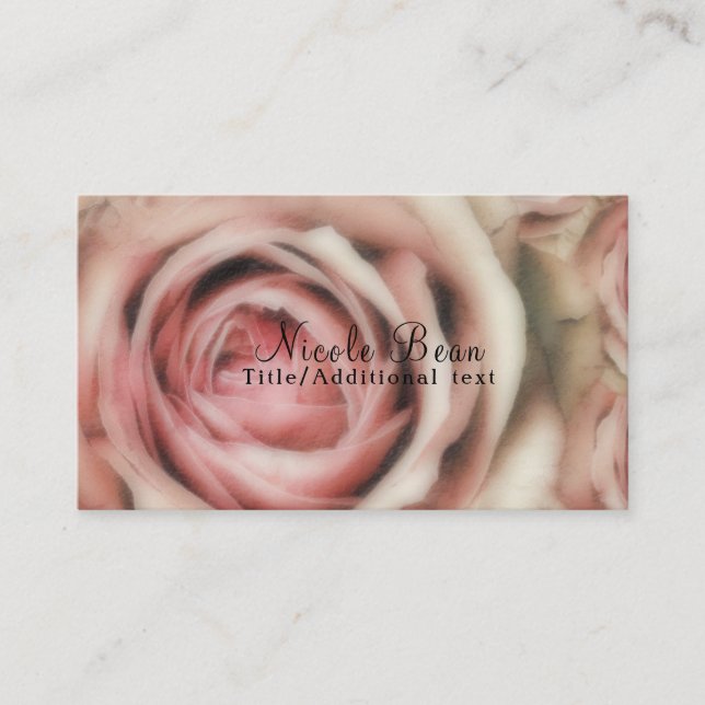 Pink Roses Elegant Rustic Farmhouse Chic Floral Business Card (Front)