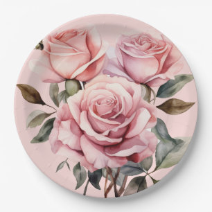 Pink Roses Elegant Wedding Paper Plate