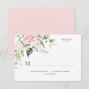 Pink Roses Eucalyptus Botanical Pink Back RSVP Card
