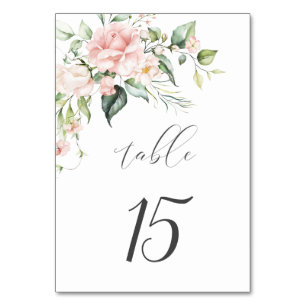 Pink Roses Eucalyptus Botanical Wedding Table Number