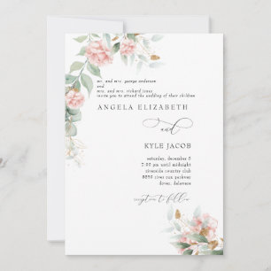Pink Roses Eucalyptus Both Parents Wedding Invitation