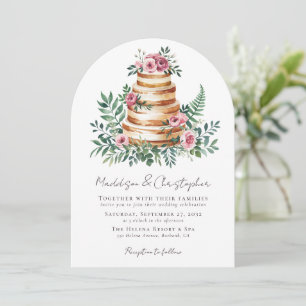 Pink Roses Eucalyptus Cake Wedding Invitation