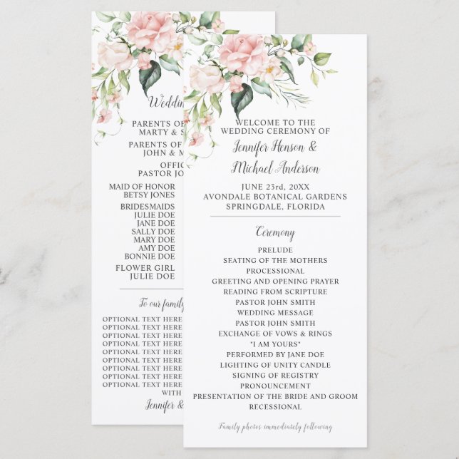 Pink Roses Eucalyptus Greenery Wedding Program Programme (Front/Back)