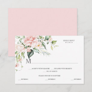 Pink Roses Eucalyptus Meal Selection Pink Back RSVP Card