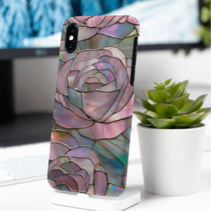 Pink Roses Faux Stained Glass Design iPhone 16 Pro Case