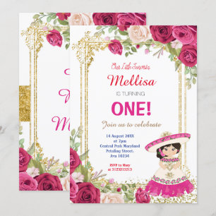 Pink Roses Fiesta Birthday Party Invitation