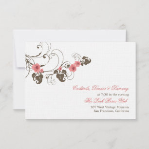 Pink Roses Fleur Elegant Floral Wedding Reception Invitation