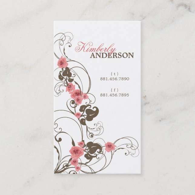 Pink Roses Fleur Elegant Nature Floral Flowers Business Card (Front)