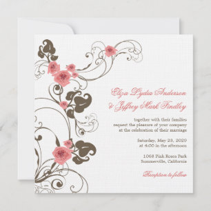 Pink Roses Fleur Elegant Wedding Invite Reception