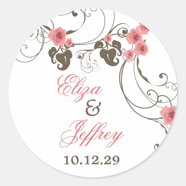 Pink Roses Fleur Floral Elegant Wedding Sticker (Front)