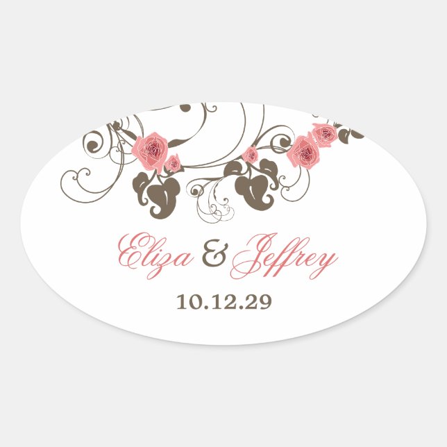 Pink Roses Fleur Floral Elegant Wedding Sticker (Front)