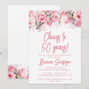 Pink Roses Floral 50th Birthday Party Invitation