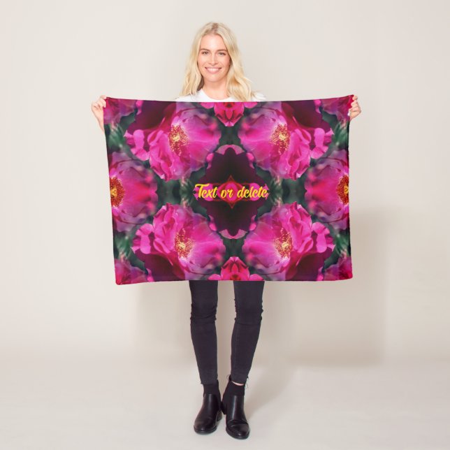 Pink Roses Floral Abstract Art Personalised Fleece Blanket (In Situ)