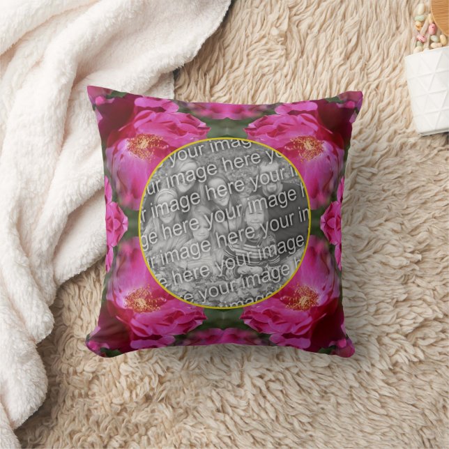 Pink Roses Floral Abstract Frame Add Your Photo    Cushion (Blanket)