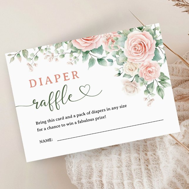 Pink Roses Floral Baby Shower Diaper Raffle  Enclosure Card (Creator Uploaded)