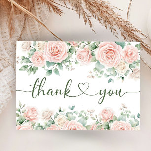 Pink Roses Floral Baby Shower Flat Thank You Card