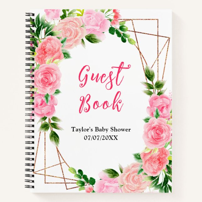 Pink Roses Floral Baby Shower Guest Book (Front)