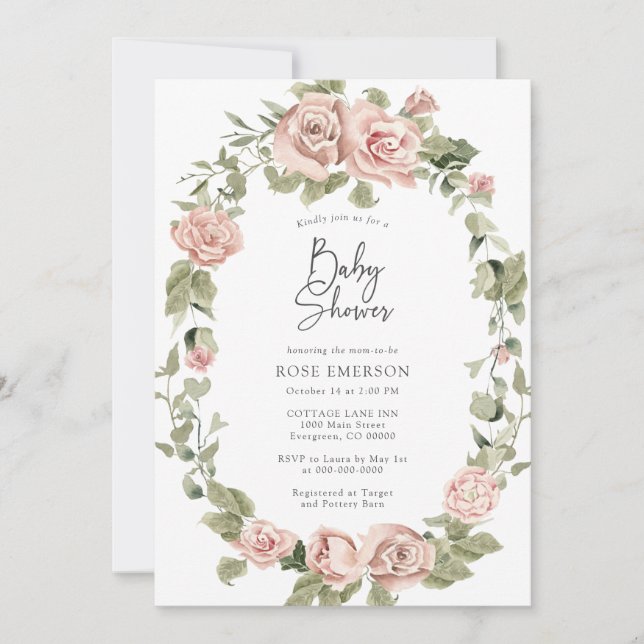 Pink Roses Floral Baby Shower Invitation (Front)