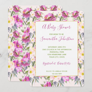 Pink Roses Floral Baby Shower Invitation