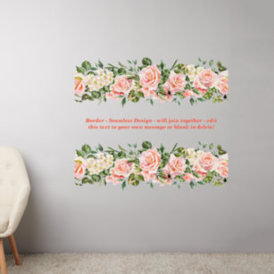 Pink Roses Floral  Border Seamless Add Text 50"    Wall Decal