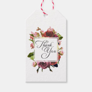 Pink Roses Floral Bouquet Thank You Gift Tags