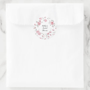 Pink Roses Floral Bridal Shower Classic Round Sticker