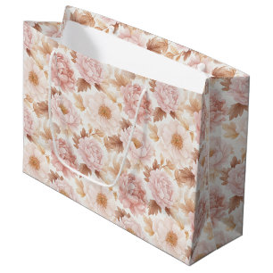 Pink Roses Floral Bridal Shower Large Gift Bag