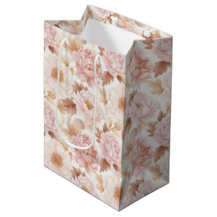 Pink Roses Floral Bridal Shower Medium Gift Bag