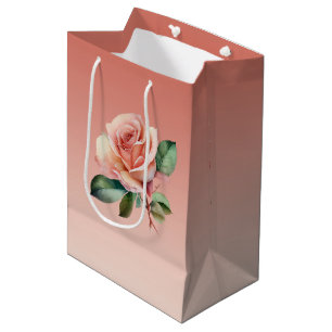 Pink Roses Floral Bridal Shower Medium Gift Bag