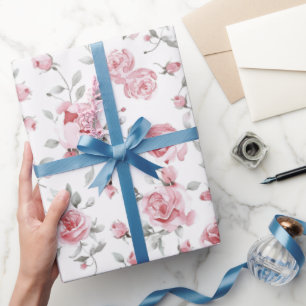 Pink Roses Floral Bridal Shower Wrapping Paper