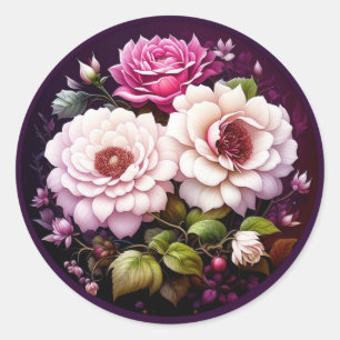 Pink Roses Floral  Classic Round Sticker