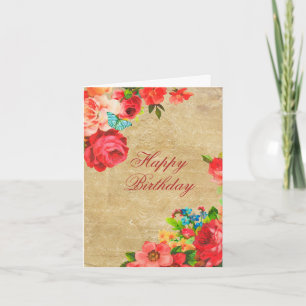 Pink Roses Floral Design Birthday Card