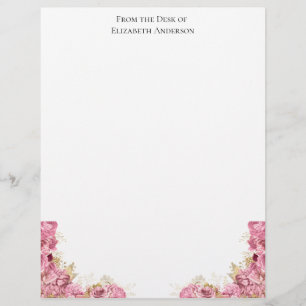 Pink Roses Floral Elegant Personalised Letterhead
