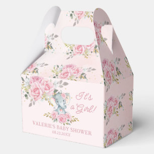 Pink Roses Floral Elephant Girl Baby Shower Favour Box