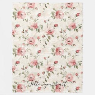 Pink Roses Floral Fleece Blanket