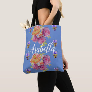 Pink Roses Floral flowers Birthday Girls Bag Blue