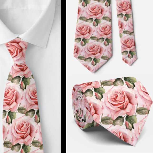 Pink Roses Floral Flowers Tie (Creator Uploaded)