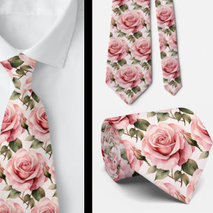 Pink Roses Floral Flowers Tie