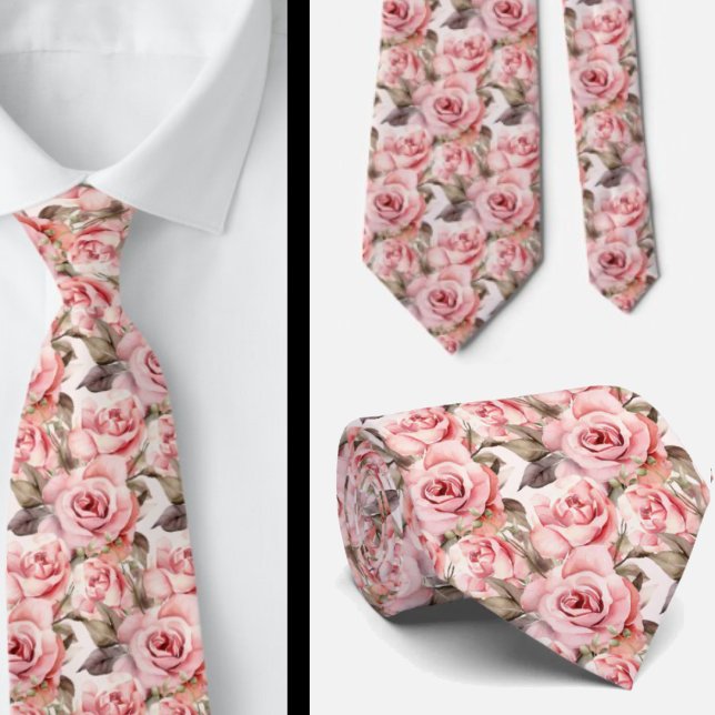 Pink Roses Floral Flowers Tie (Creator Uploaded)