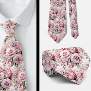 Pink Roses Floral Flowers Tie