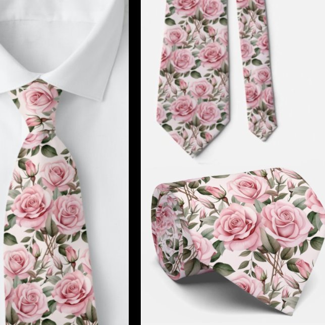 Pink Roses Floral Flowers Tie (Creator Uploaded)
